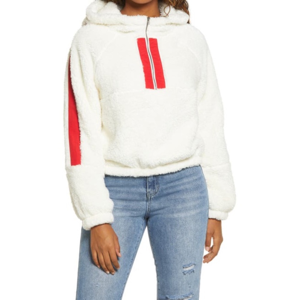 BP Teddy Fleece Hoodie Ivory 1/2 Zip Size XXS